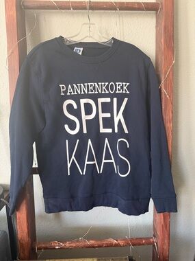 AMSTERDAM DUTCH QUOTE: RARE Women's Navy Crewneck Sweatshirt with White Graphic